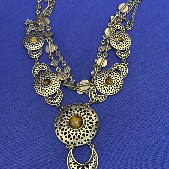 Lucky Brand Long 3-Strand Tiger’s Eye and Brass-Tone Disc Necklace - Picture 13 of 15